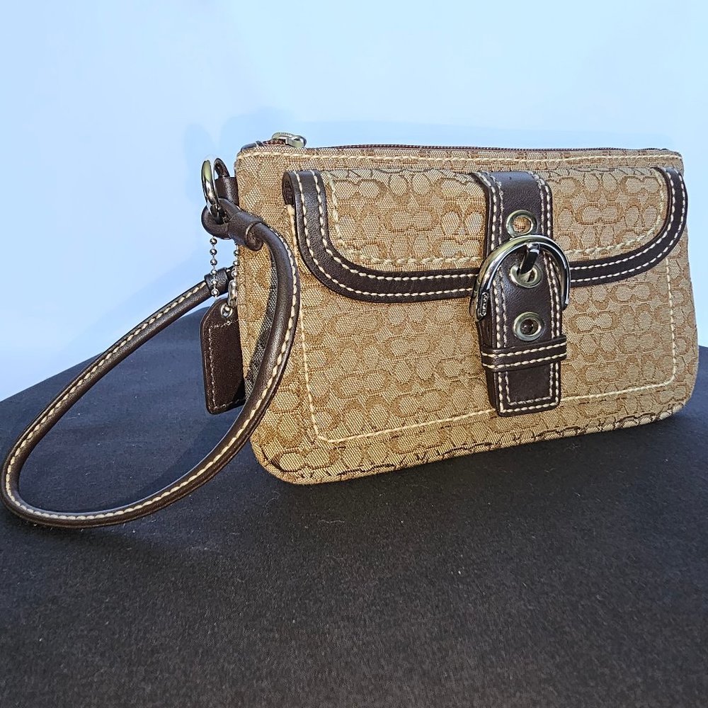 Coach Tan and Brown Wristlet Clutch